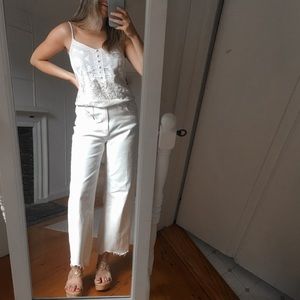 American Eagle Crochet Embroider Detail White Tank